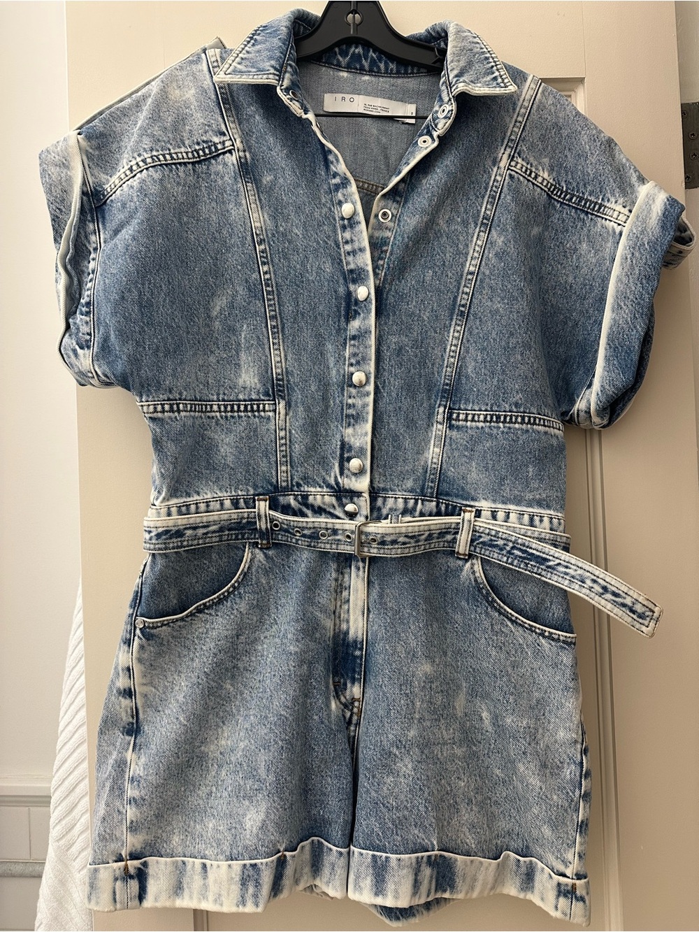 IRO Light Acid-Wash Denim Short Jumpsuit